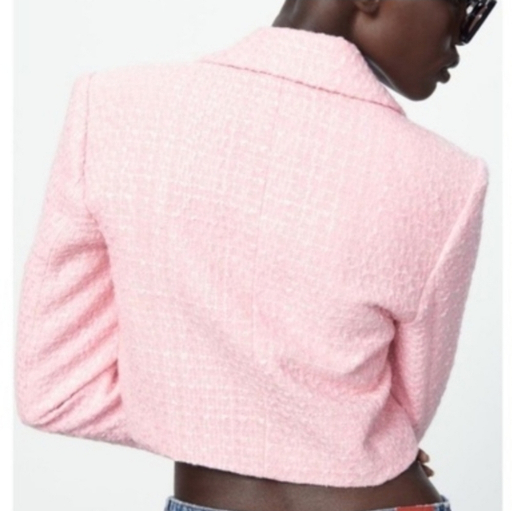 Zara Tweed Textured Cropped Blazer Pink Size XS - Picture 14 of 16
